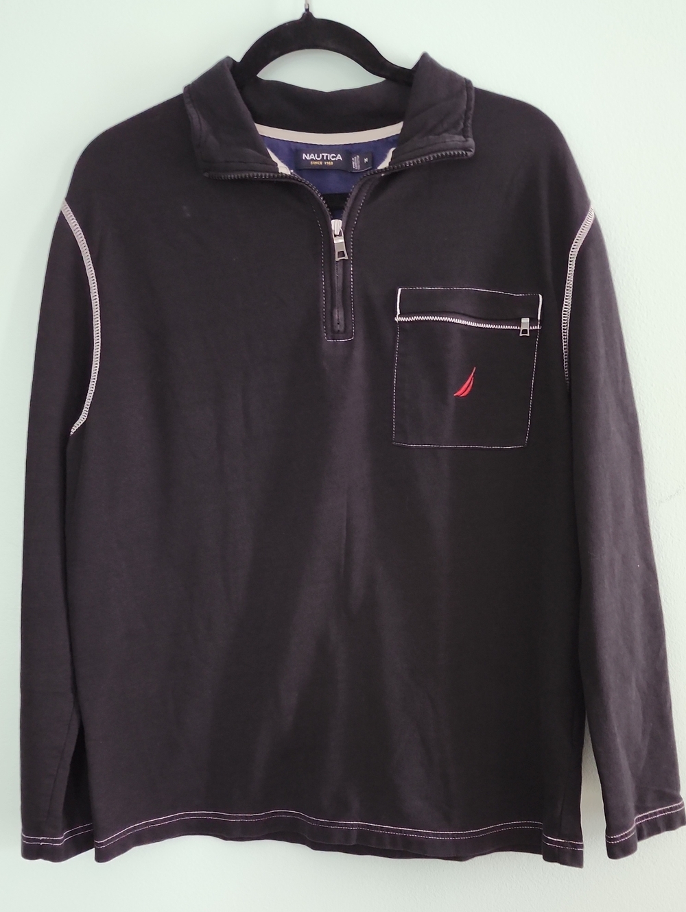 Nautica Men’s Black Half-Zip Pocket Long Sleeve with Red Logo